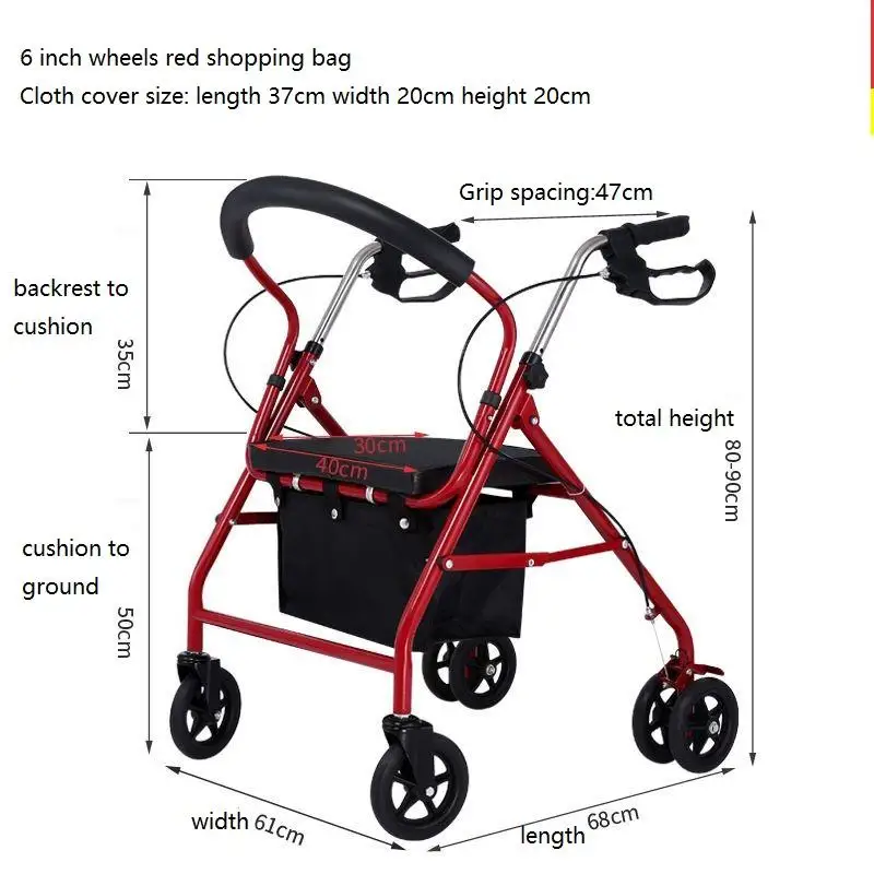Coolfull Aluminum Alloy Seat Foldable Outdoor Rollator Walker with 100kg Capacity CE Certified for Seniors Mobility Aid