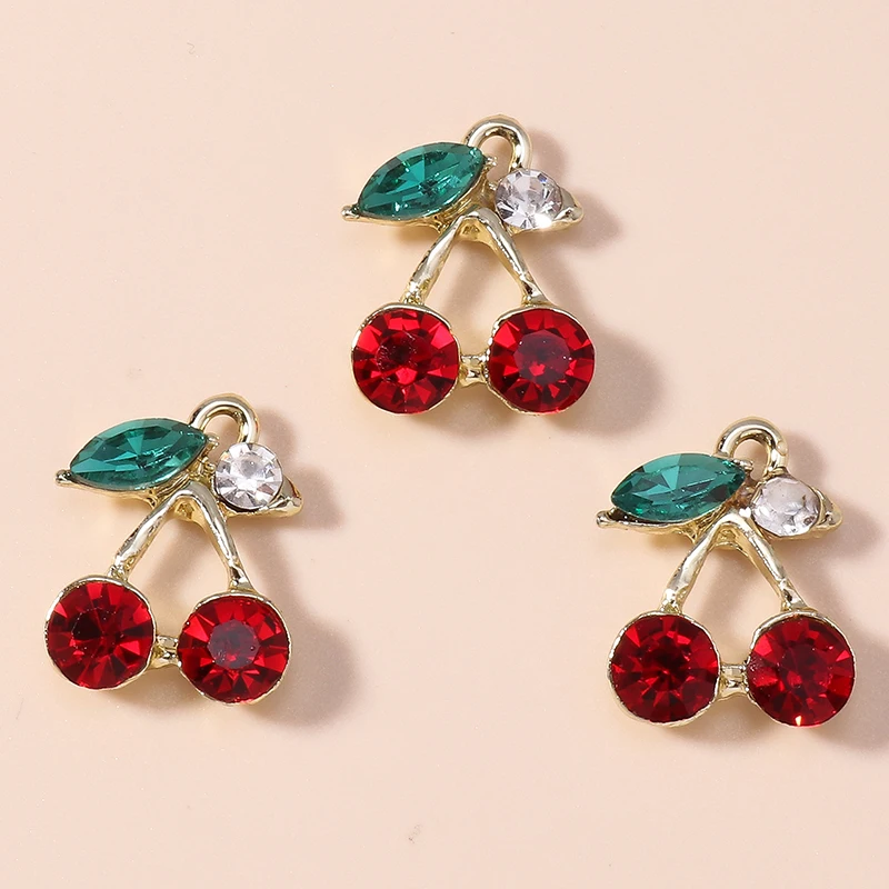 20 Stück 14 x 19 mm zarte Kristall-Frucht-Kirsch-Charms-Anhänger für Schmuckherstellung, Ohrringe, Halsketten, Armbänder, DIY-Bastelbedarf – Detail 3