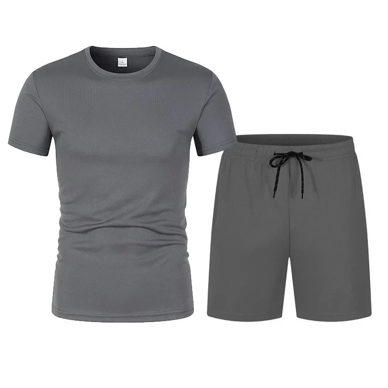 New Summer Thin Men Mesh Short Sleeve Set Fitness Training Running Clothes Round Neck Loose Large T-shirt Basketball Suit Set