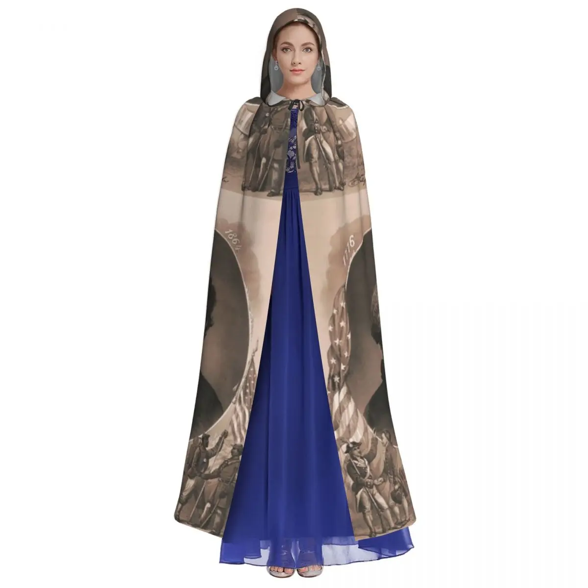 جورج واشنطن وأبراهيم لينكولن عباءة طويلة بغطاء للرأس الساحرة في القرون الوسطى زي تنكري كيب حفلة الهالوين للبالغين للجنسين