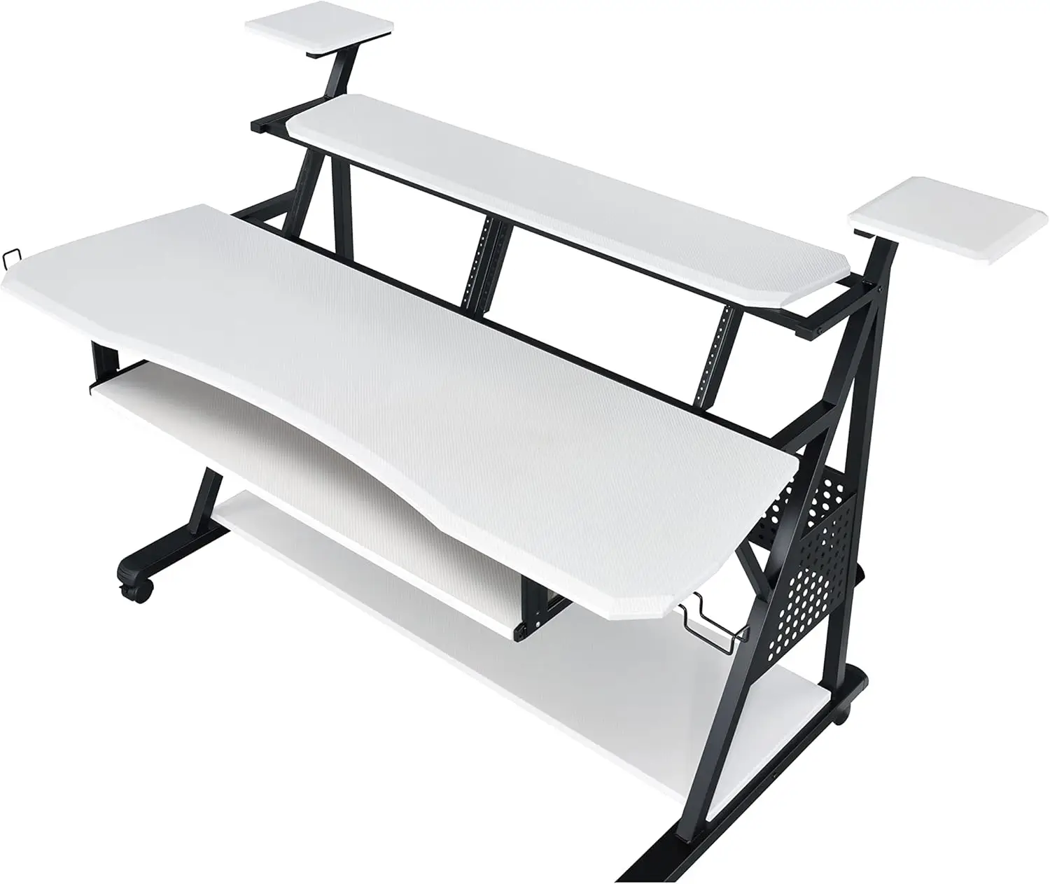 Furniture Rectangular Music Desk Table with Wheels, White and Black