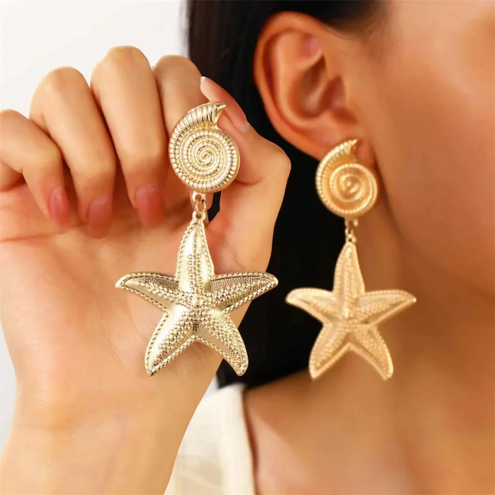 Geometria Sandy Beach Metal Shell Conch Starfish orecchini pendenti per le donne regalo di gioielli placcati in oro Boho moda Vintage femminile