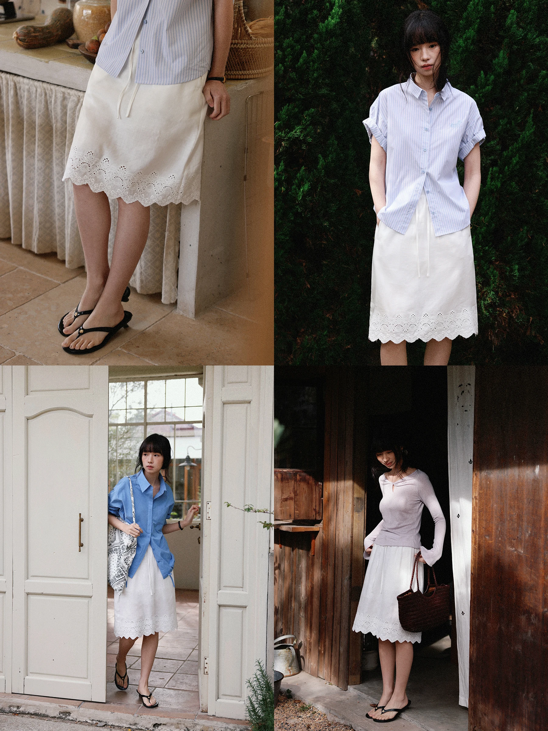 MUNNS RUIXI Spring Outing Lace Trim Heavy Embroidery Linen Half Skirt A-Line Skirt mid Waist Design for Ladies