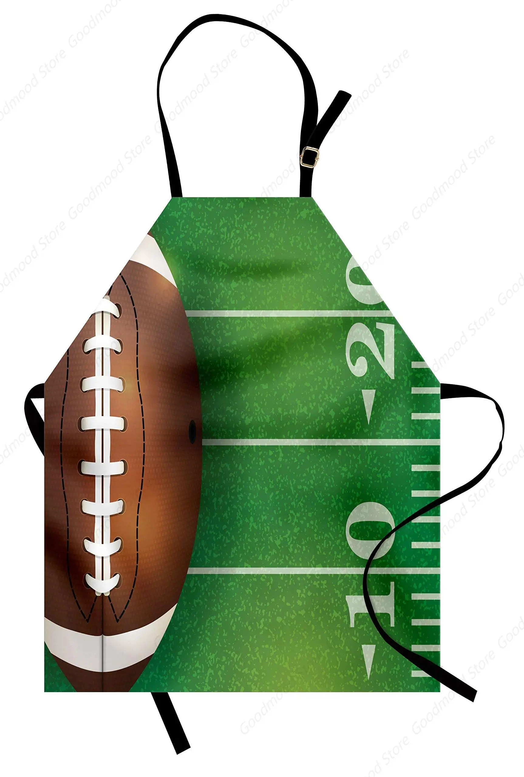 Sports Apron, American Football Field and Ball Realistic Vivid Illustration College, Unisex Kitchen Bib with Adjustable Neck