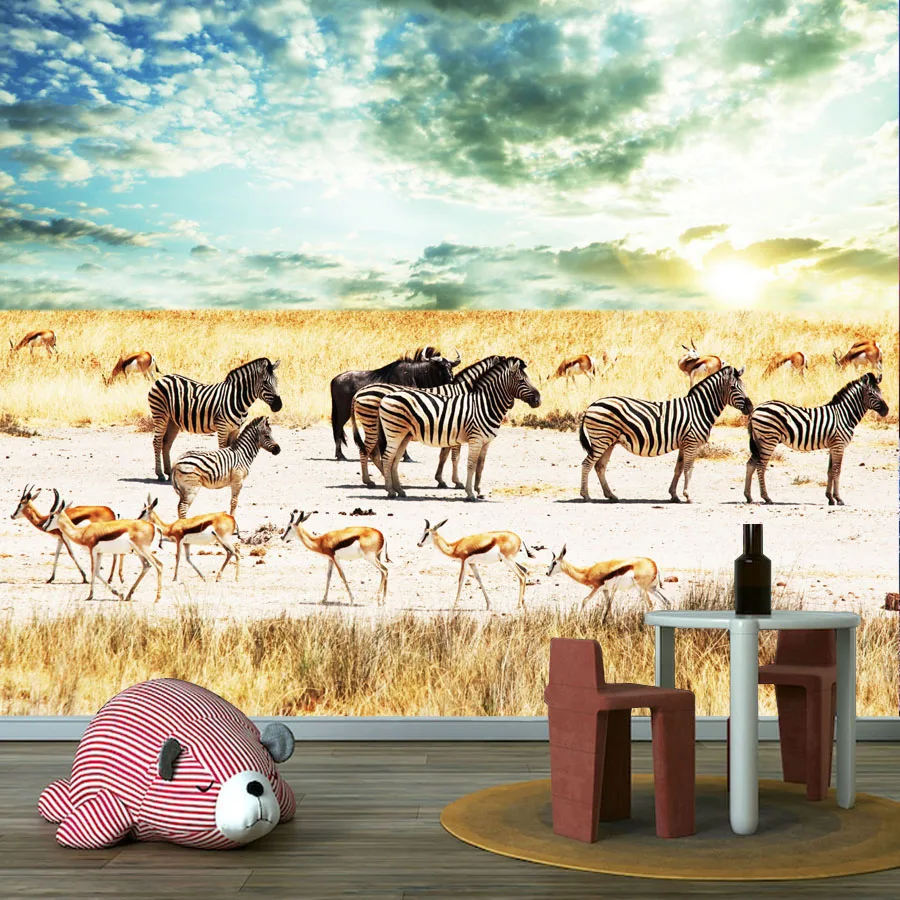 Custom Self Adhesive Vinyl Wallpaper for Living Room Bedroom Contact Wall Art Papers Home Decor Animal Zebra Renovation TV Mural