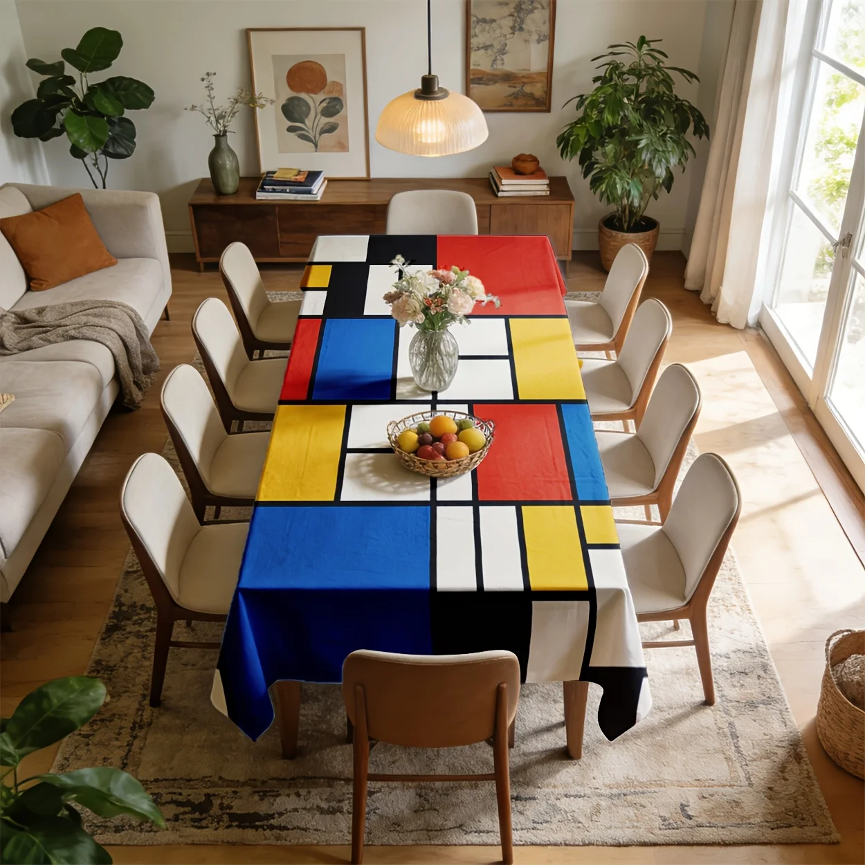 Tablecloth - 2D Flat Printing - 1 piece - De Stijl style - Red, Yellow, Blue, White color scheme - Polyester fabric