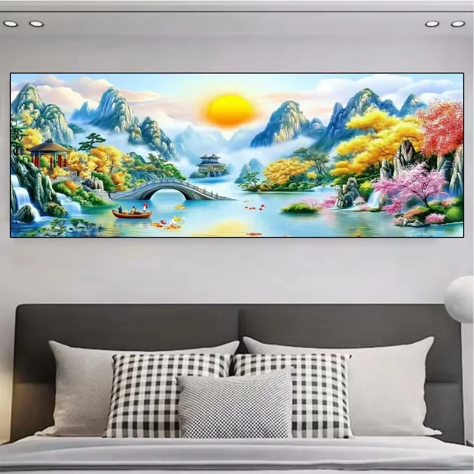 

Большая Алмазная вышивка китайский фэншуй природный пейзаж алмазная живопись искусство 5D горный хрусталь мозаика вышивка крестиком домашний декор