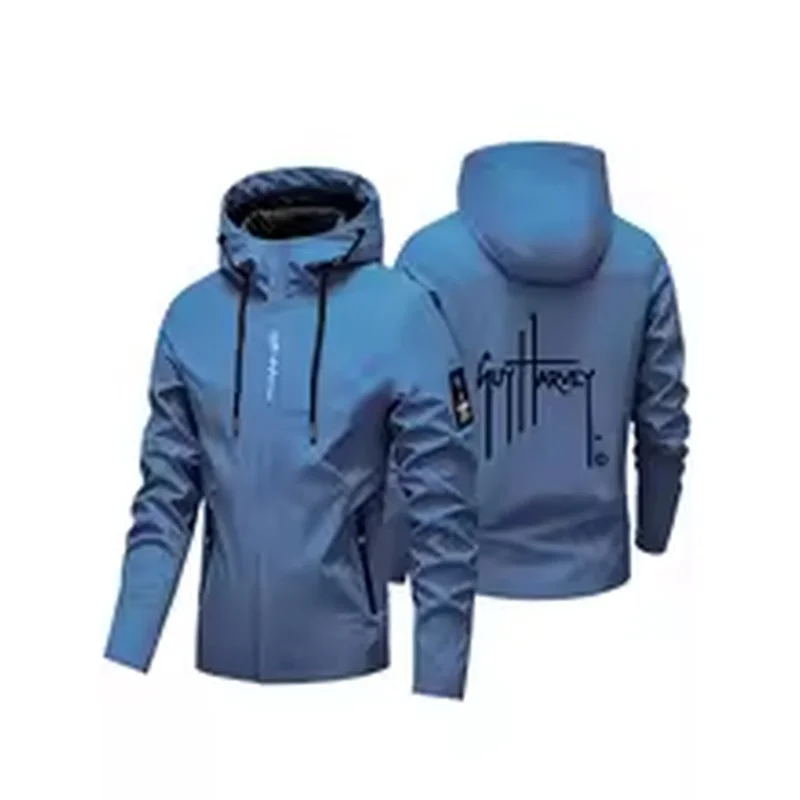 Men Lightweight Hooded Windbreaker Spring Autumn Outdoor Coat Handwriting Script Art Back Print Hiking Fishing Casual Outerwear