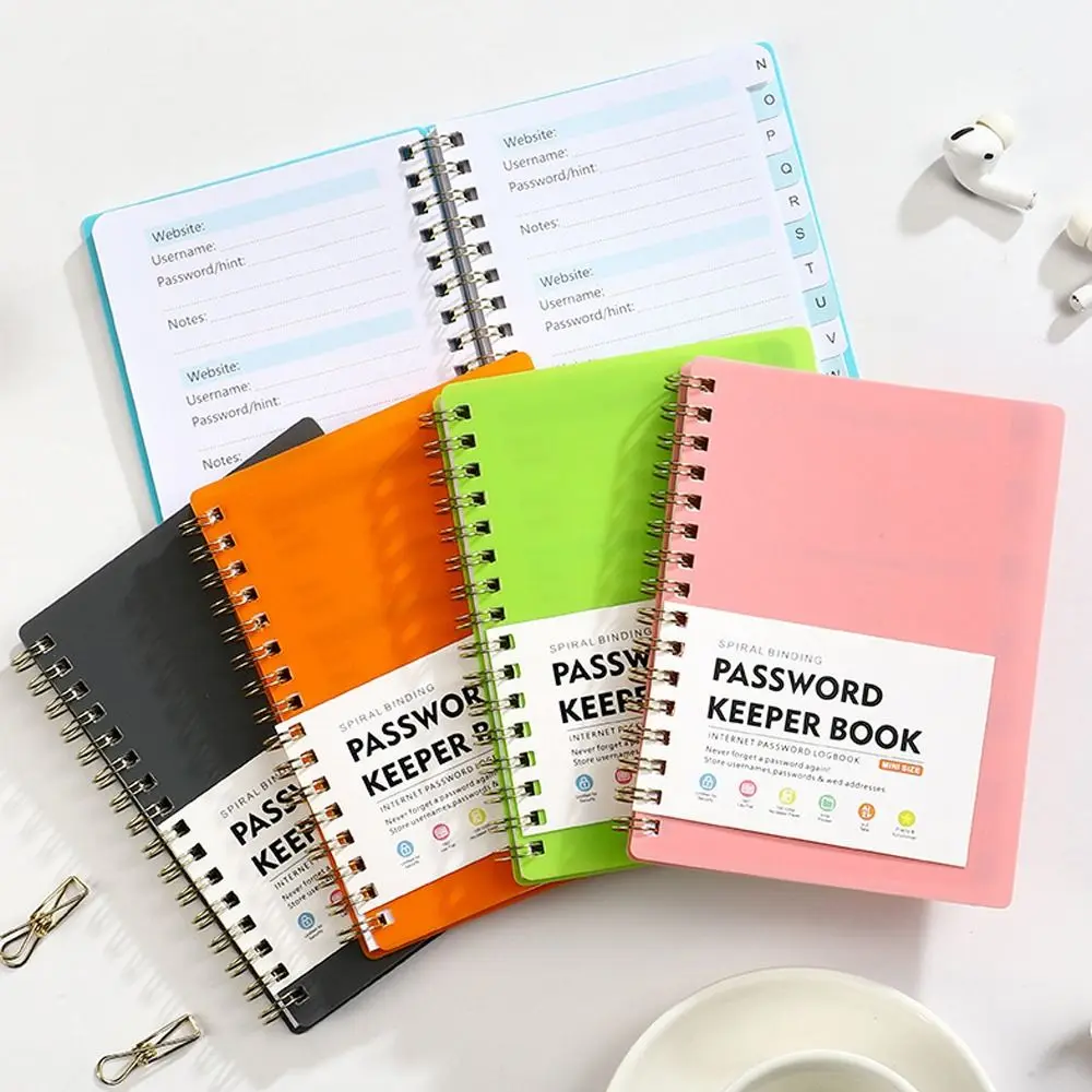 Metal Coil Password Keeper Book Thickened Paper Alphabetized Pages Internet Password Logbook Spiral Binding Account Keeper Book