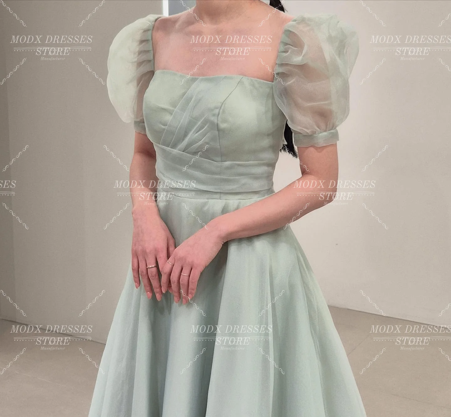 

MODX Simple Mint Green A-Line Korean Wedding Dress Square Collar Bridal Gown Floor Length Customized Vestidos Novias Boda Women