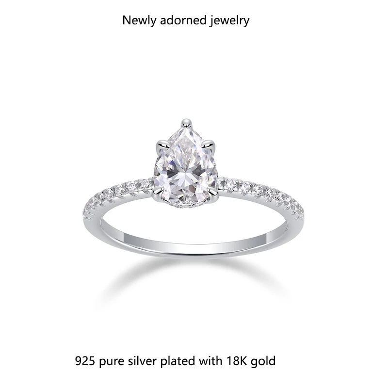 

Cross-border foreign trade jewelry bestseller pear-shaped 1.5 carat premium moissanite 925 sterling silver ring wholesale women'