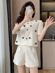 High Quality French Small Fragrance Two Piece Set Women Elegant Fashion Shirt Top + Short Suits High Street 2 Piece Pant Sets