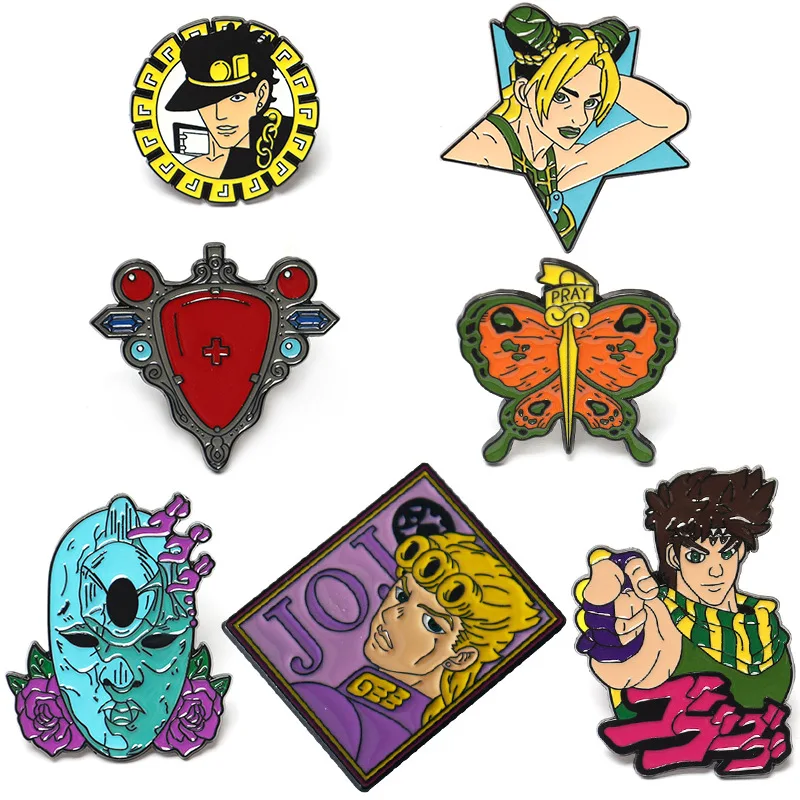 7pcs/set Anime JOJO's Bizarre Adventure Brooch Cartoon Character Kujo Jotaro Kujo Jo Lun Joe Badge Fan Gift Backpack Clothing
