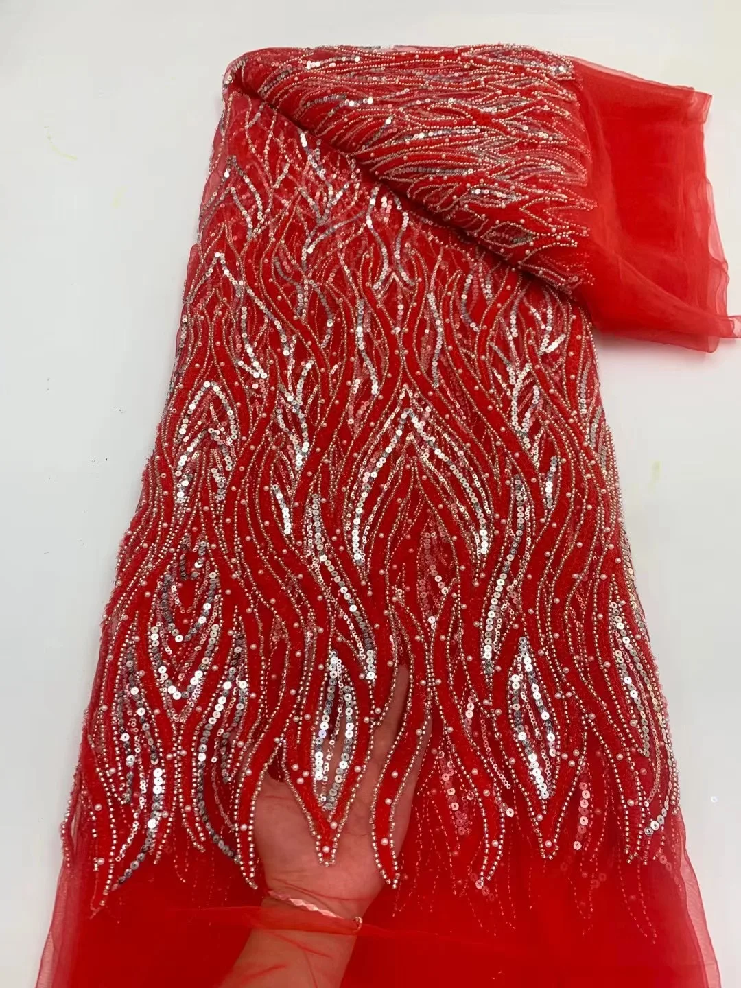 

African Lace Fabric 2023 Soft High Quality Sequin Beads Lace French Nigerian Lace Tulle Mesh Fabric for Wedding Sewing NXB5766