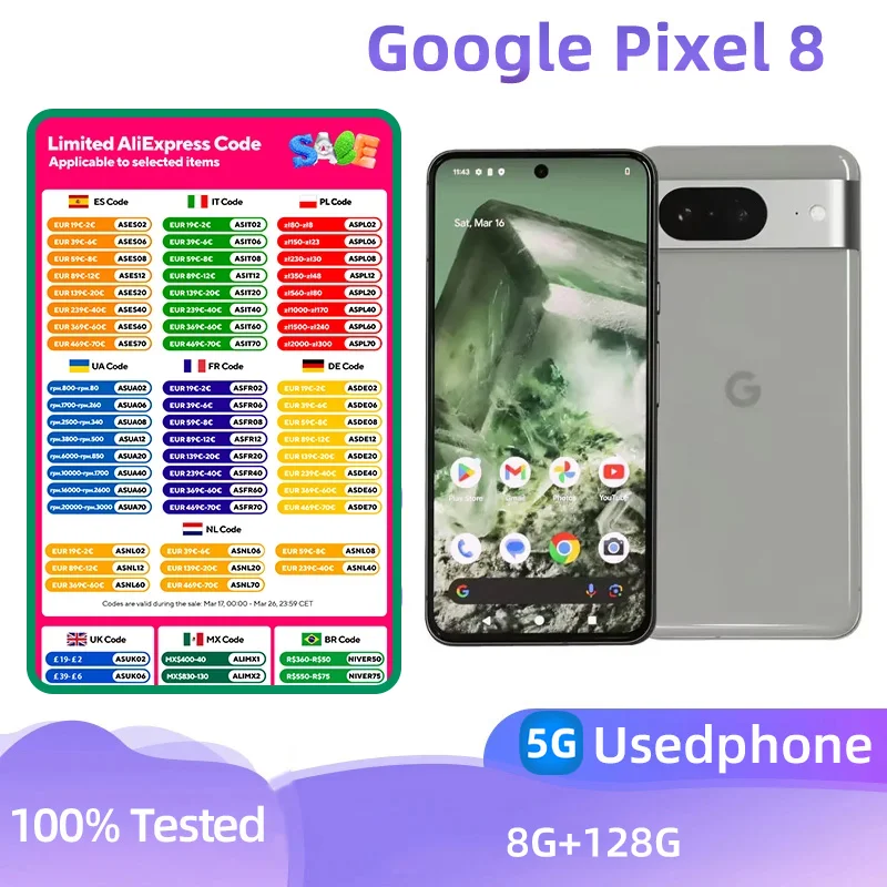 Google Pixel 8 5G Google Tensor G3 8GB RAM 128GB/256GB ROM With Advanced Pixel Camera Original Used Phone