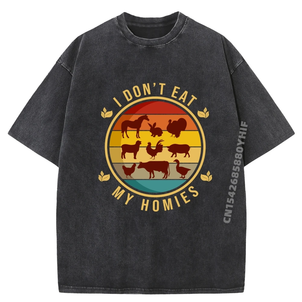 

Loose Printed Tops I Don Eat My Homies Vegan Vegetarian Plant Powered Graphic Tees Men's Clothing Outdoor Washed Shirt