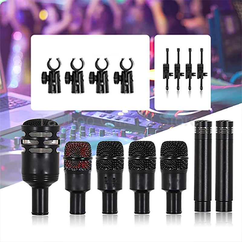 12W Microphone Kits Professional Multi Microphones XLR Dynamic+Condenser Sound Recording Wired Mic for Music Stage Band Drum