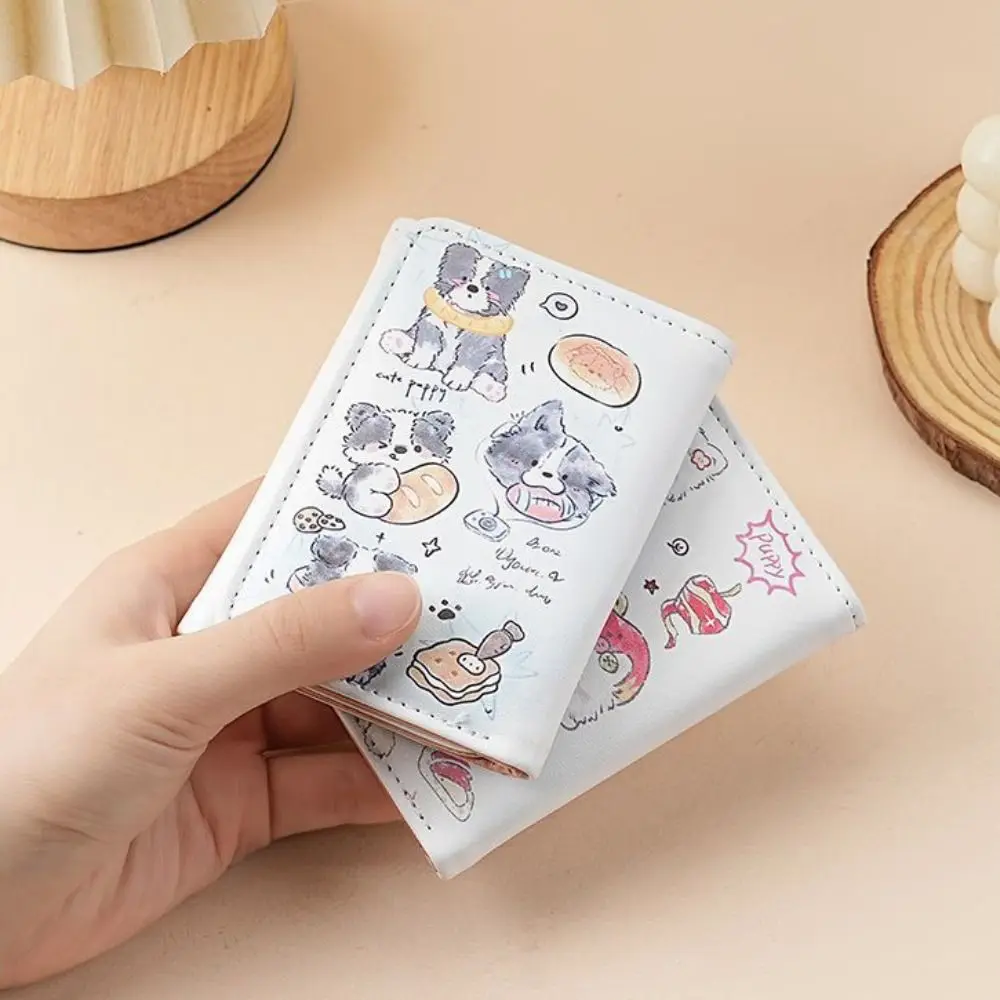 Стильный тройной короткий кошелек для девочек, большой вместительный кошелек с несколькими отделениями для карт, кошелек для монет для щенков, компактные легкие держатели для карт для женщин