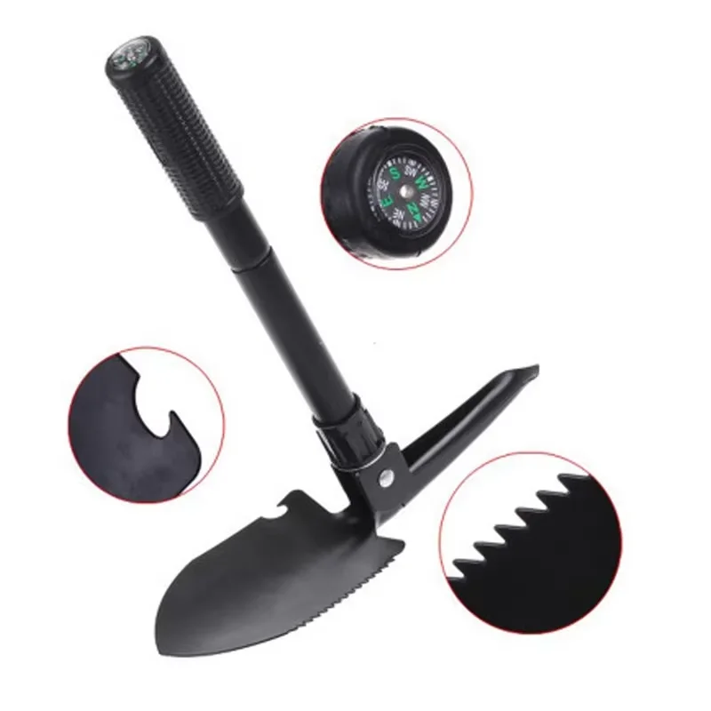 Foldable Portable Truck Mounted Engineer Shovel Camping Tent Outdoor Shovel Self-defense Survival Tool Compass Storage Bag