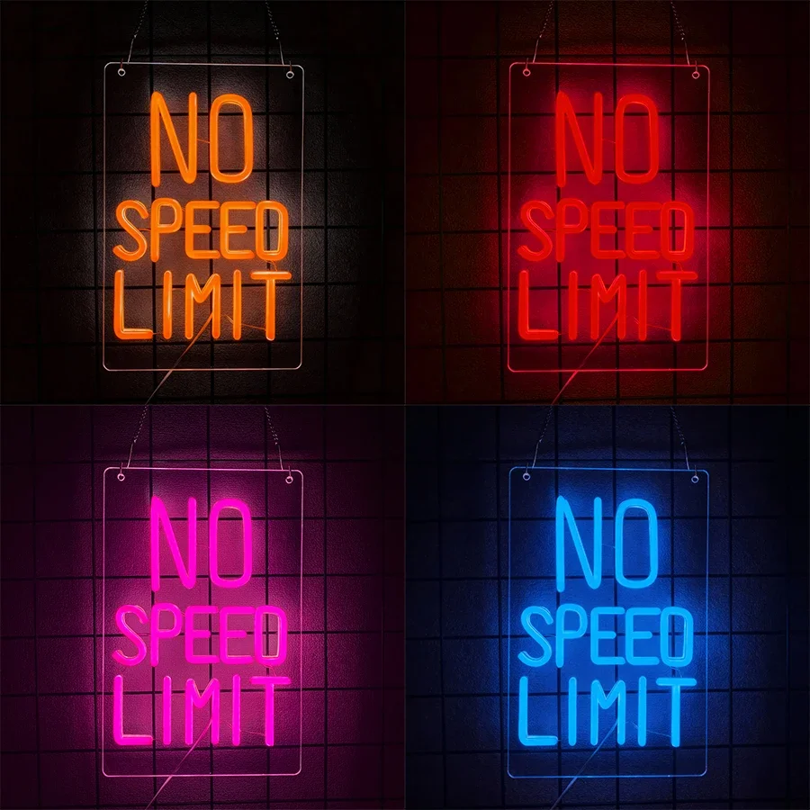 

Подарок для любителей автомобилей, неоновая вывеска «Без ограничений скорости», светодиодная, для спальни, гаража, бара, игровой комнаты, мужской комнаты, крутой декор для стен с авто-тематикой.