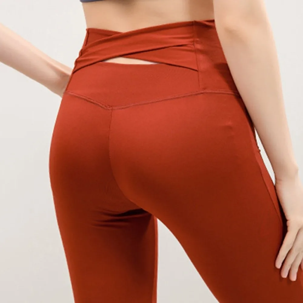 Hip Lifting With Velvet Yoga Pants Crisscross Straps Micro Flared Fitness Pants Slim Fit Breathable High Elastic Pants Exercise