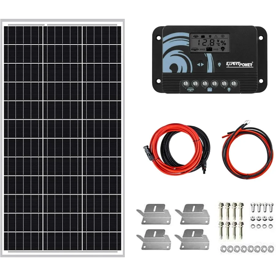 

100W 12V Solar Power Kit for RV Trailer Camper Marine Off Grid Solar Projects 100W Mono Rigid Solar Panel with 10A PWM Solar Ch