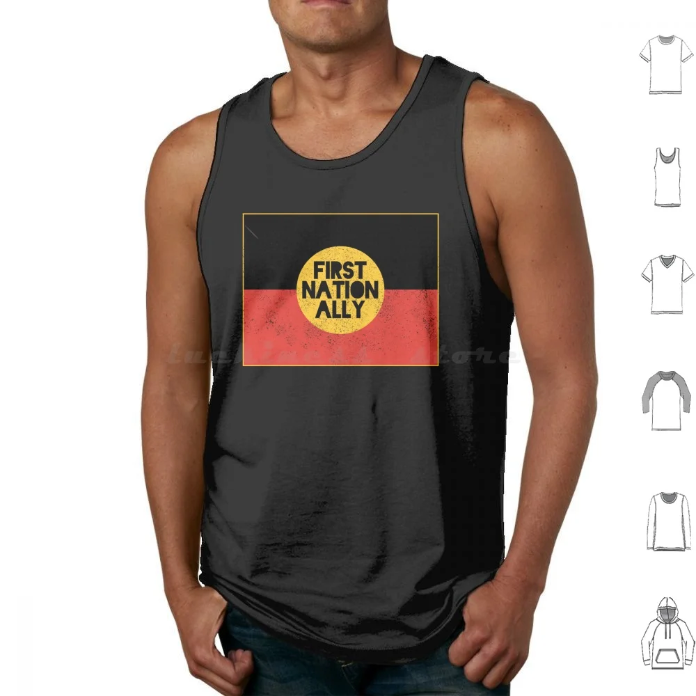First Nation Ally [ Black Worn Design ] Tank Tops Vest Sleeveless Black Lives Matter Australia Australian Indigenous Culture