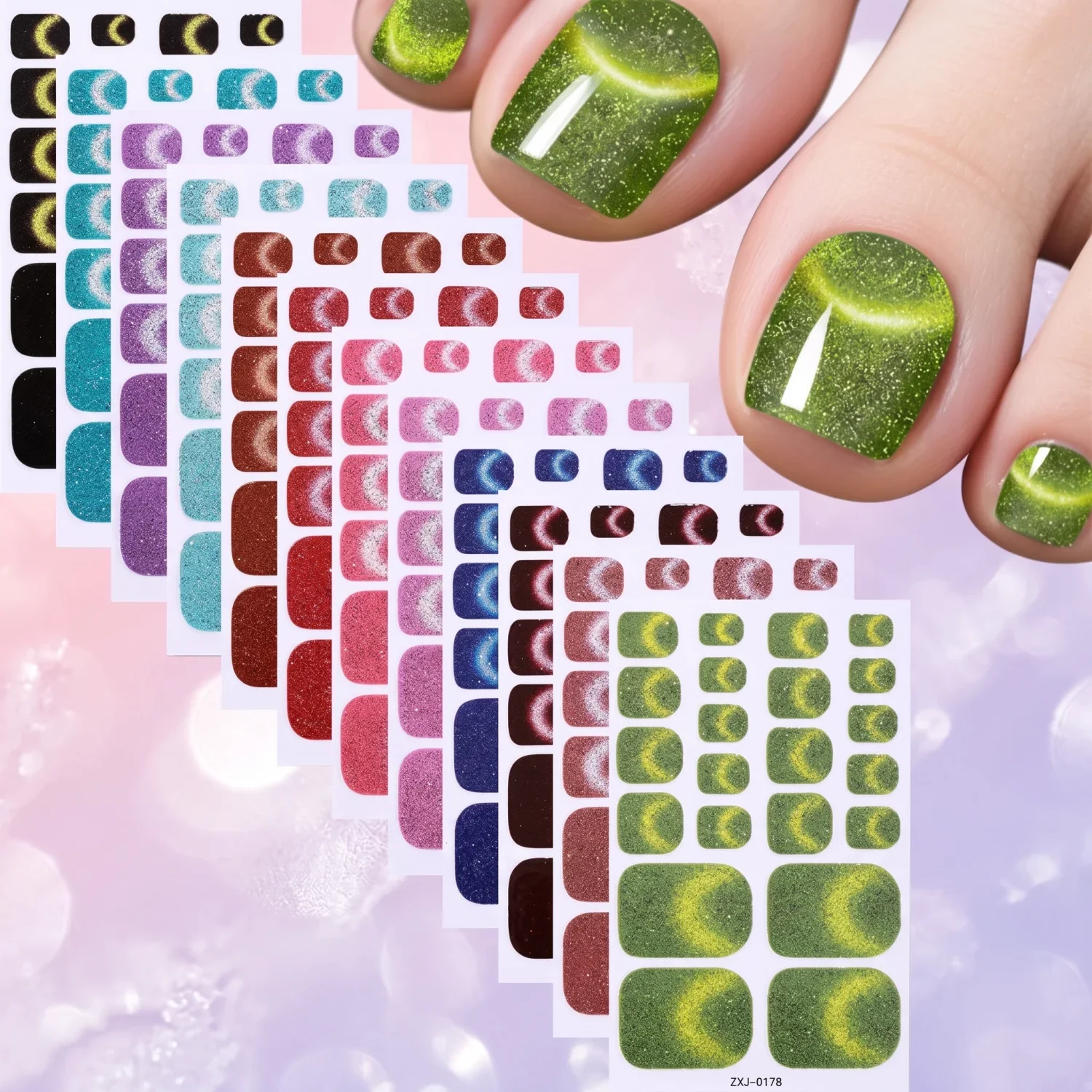 12 Sheets Smiley Cat Eye Toe Nail Stickers – Self-Adhesive Waterproof Decals – Quick, Durable & DIY Friendly