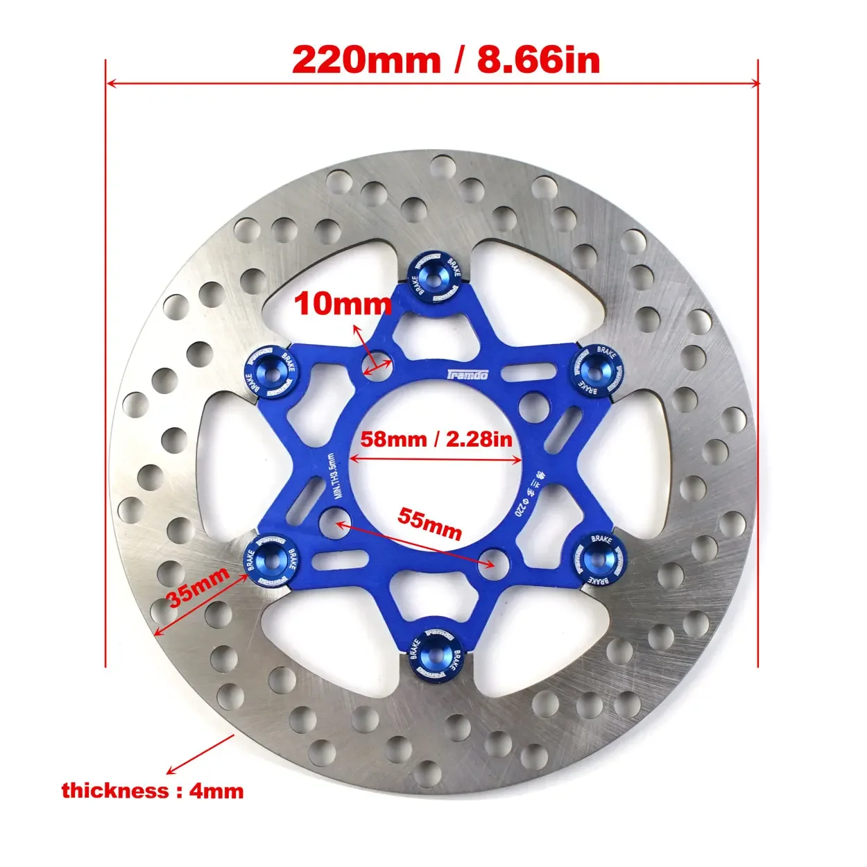 220 مللي متر دراجة نارية مكبح قرصي الدوار 4 ثقوب القرص العائمة ل سكوتر الشارع دراجة ديرتبايك Pitbike جروم كاواساكي مكابح السيارات