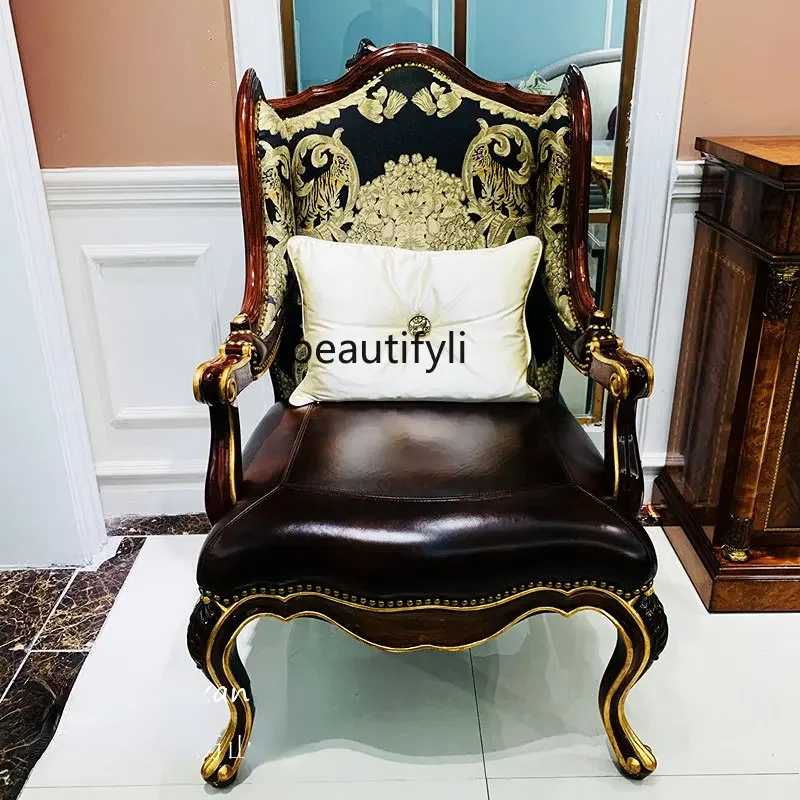 

Leisure Chair European Style Study Chair Peach Blossom Heart Solid Wood Decorative Chair Villa Mansion Single Sofa