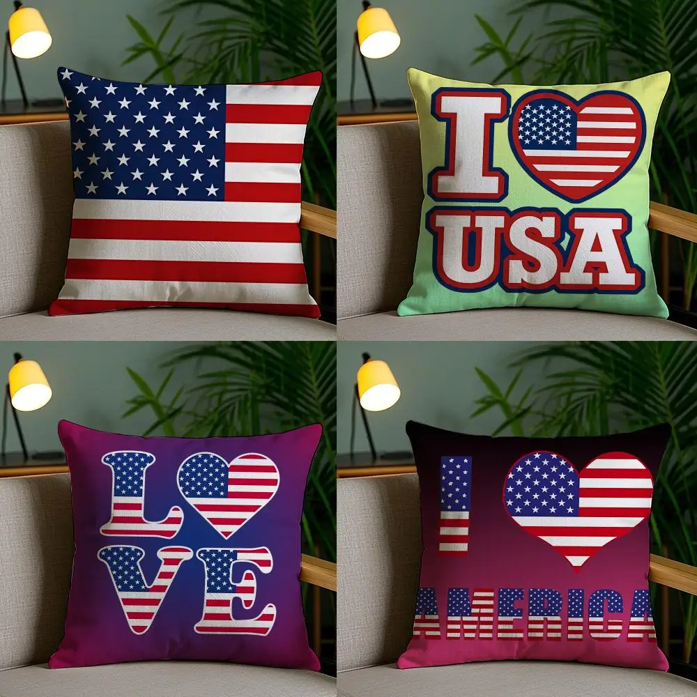 United States USA Flag Pillow Case Pillow Case Plush Fabric Soft Double Sided Print Home Sofa High Quality Cushion