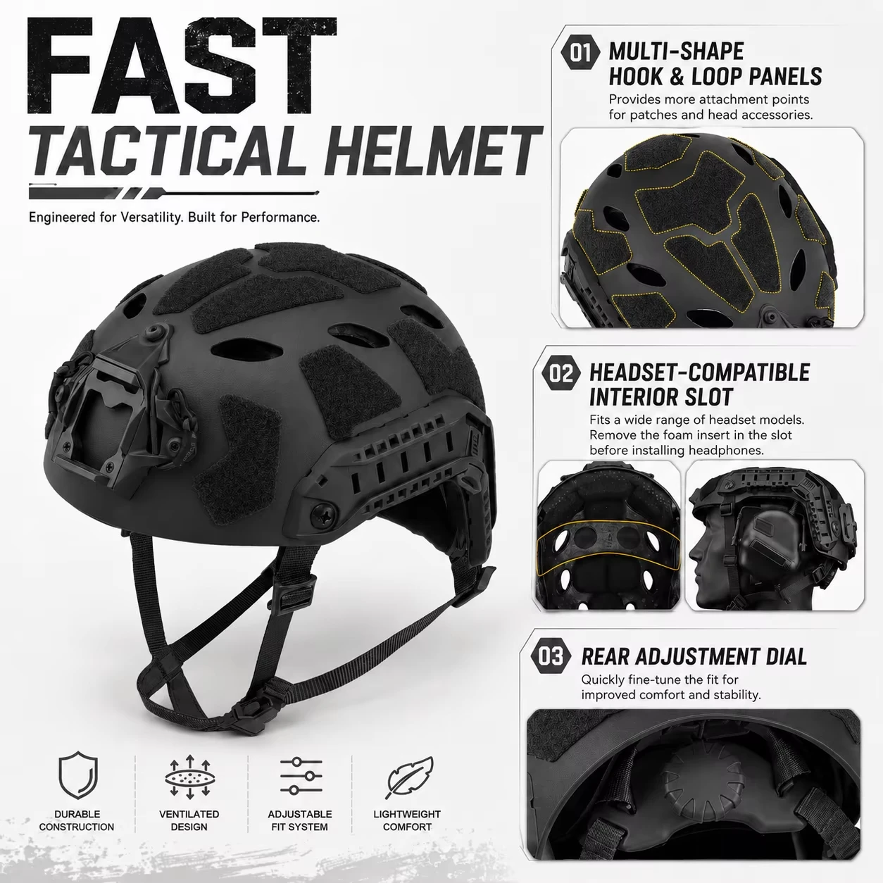 Tactical FAST Helmet Set with Bluetooth Noise Canceling Headset Safety Glasses Airsoft Helmet Light Paintball Shooting Gear