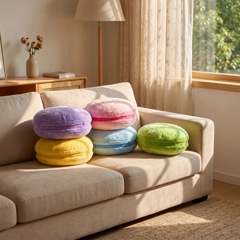 Colorful Patchwork Macaron Pillow Stuffed Plush Dessert Sofa Chair Seat Cushion Waist Support Home Decor For Friends Gifts