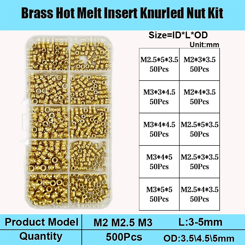 M2 m2, 5 m3 m4 m5 m6 m8 Messing-Wärmeeinsatzmutter-Kit Heiß schmelze Rändel gewinde Wärme spritzguss Einbettung Kupfer mutter mit 3D-Druck – Detail 16