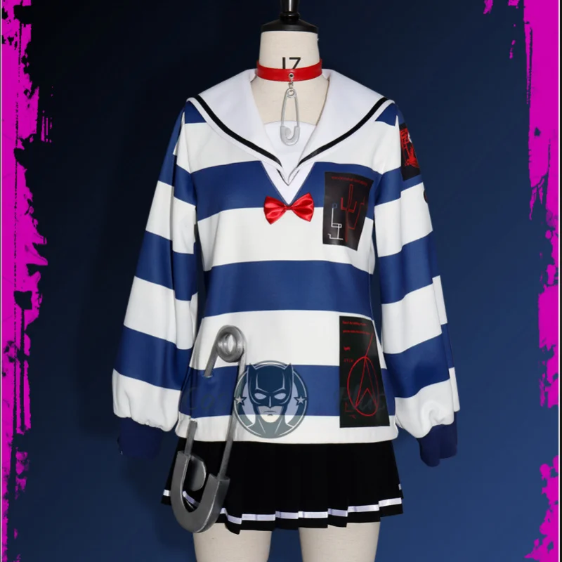 

Game The Hundred Line Amemiya Darumi Cosplay Costume Striped hoodie Dress Daily Uniform Halloween Carnival Christmas Party Suit