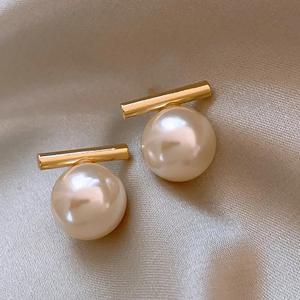 ZAKOL Simple Imitation Pearl Stud Earrings Gold Color Round Beads Earring For Women Girls Fashion Jewelry Trend Accessories