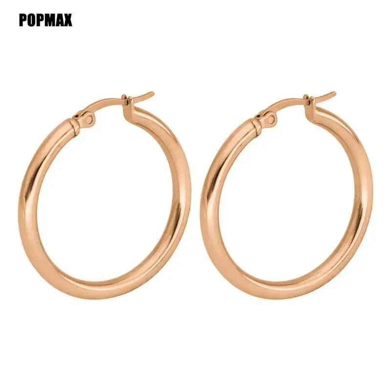 POPMAX Classic Stainless Steel Ear Buckle for Women Trendy Gold Color Small Large Circle Hoop Earrings Jewelry Accessories