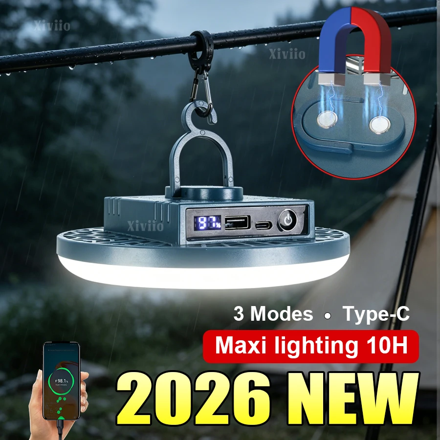 Outdoor Camping Light Type-C Rechargeable Portable Light Emergency Night Market LED Outdoor Camping Tent Light With Magnet Hook