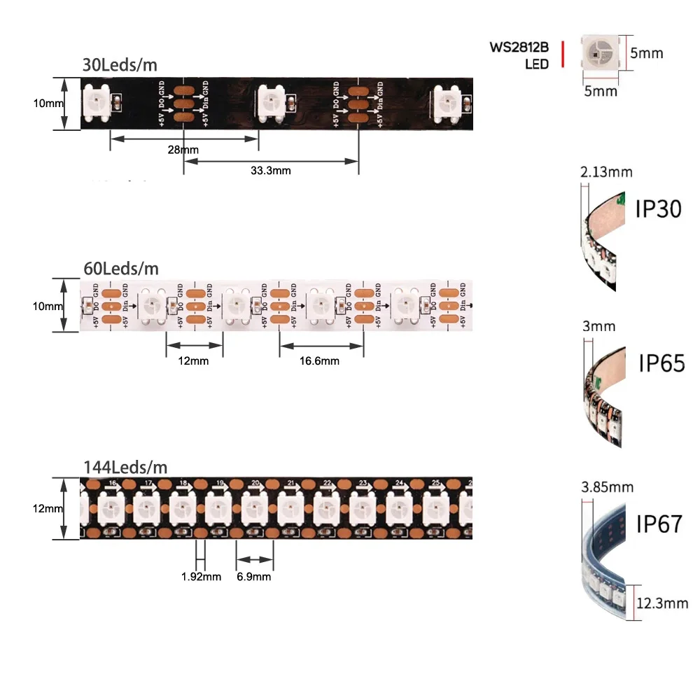 Imagem -02 - Fita Led Rgb Endereçável Individualmente Kit Controlador Usb Dc5v Ws2812b 14 Teclas 17 Teclas 21 Teclas 30 60 144leds por m