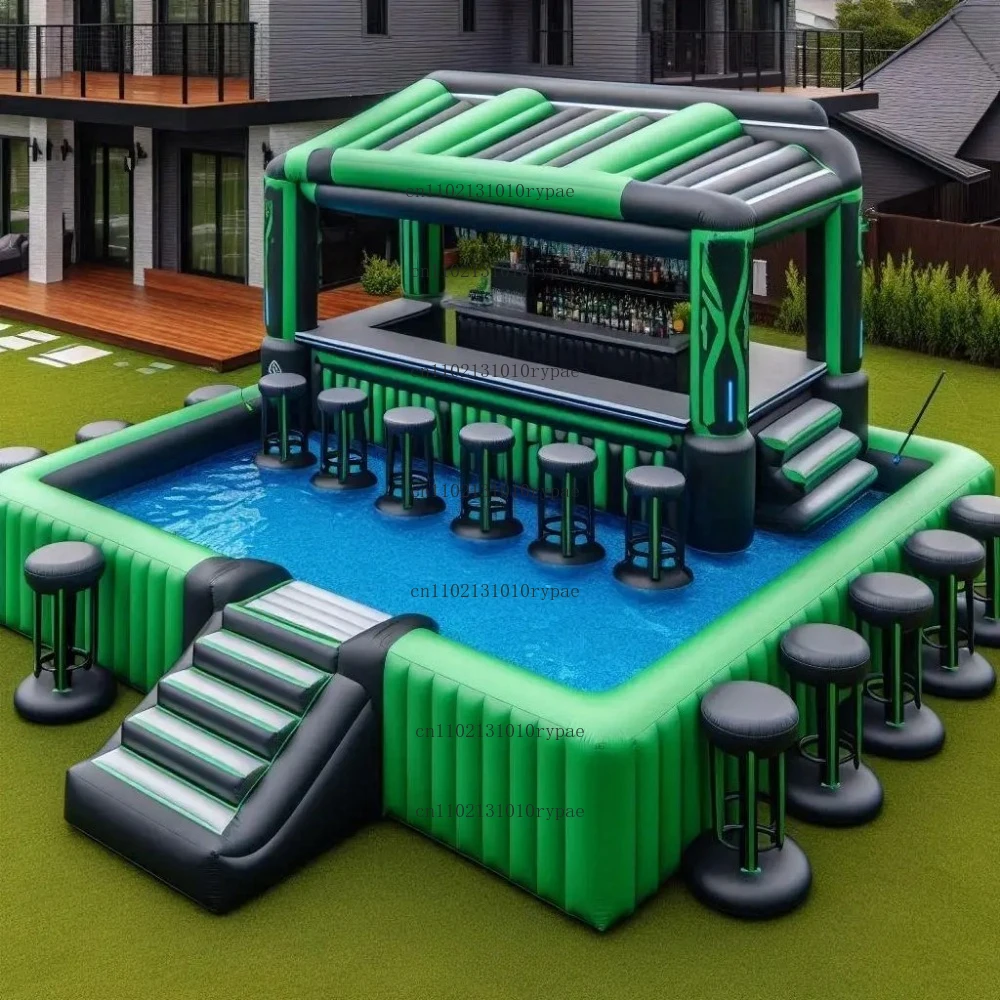 Pool Bar Sofa with Roof PVC Inflatable Pool Lounge & Floating Bar Quadruple Stitching for Outdoor Water Fun Deposit