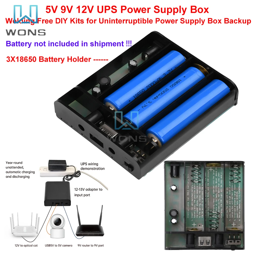 18650 Portabatteria Mini UPS Scatola batteria al litio fai-da-te Accumulatori e caricabatterie di riserva portatile per Router Cat ottico Alimentazione ininterrotta