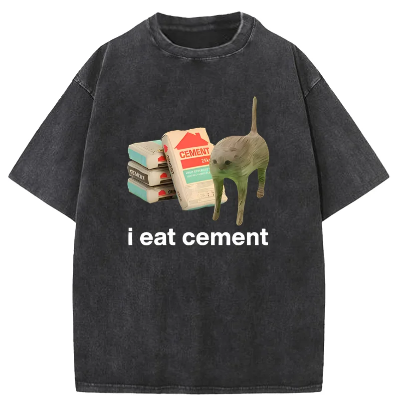 I Eat Cement Cursed Cat Funny Meme T Shirt Men Women\'s Fashion Humor Oversized T Shirts Male High Quality Cotton T-shirt Tops