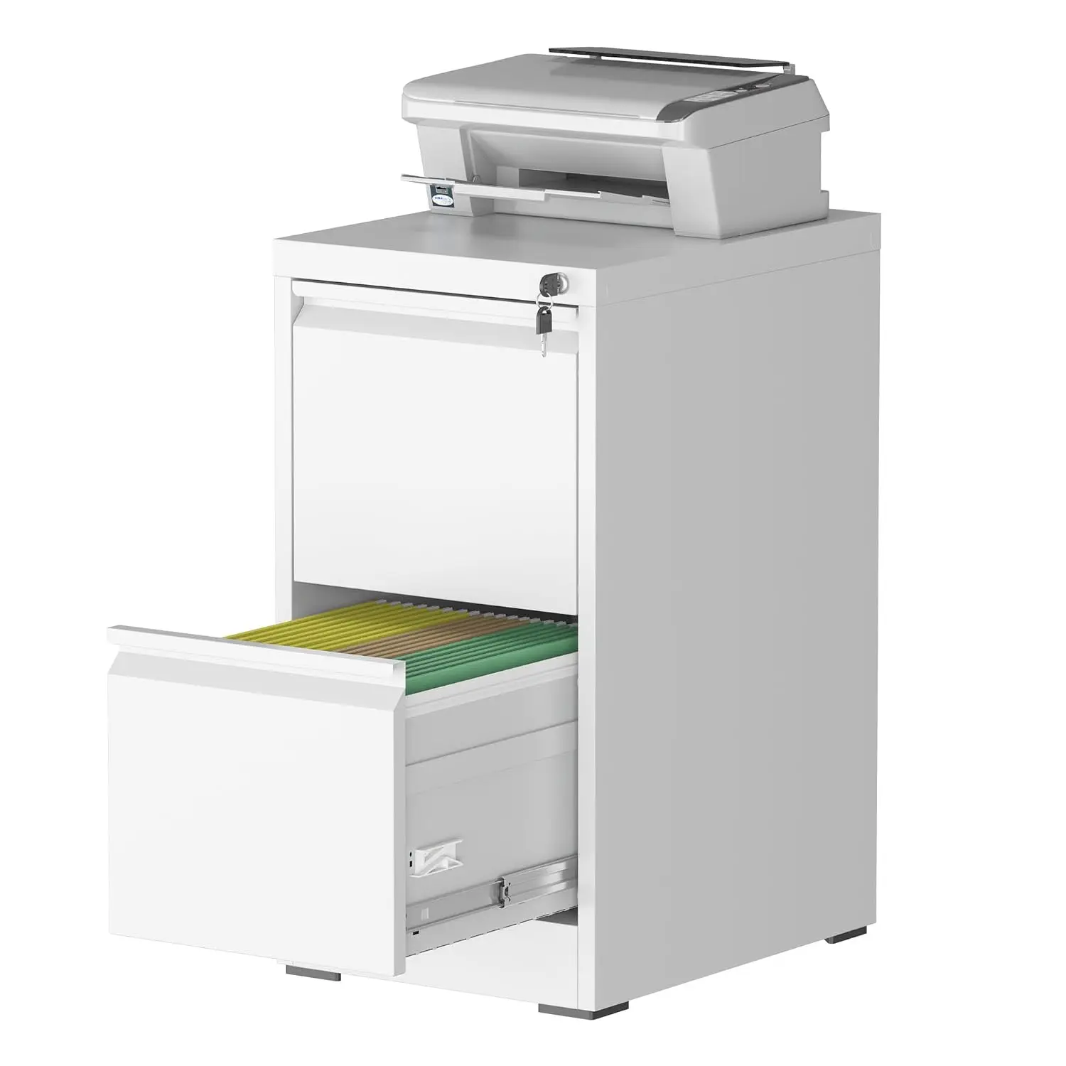 2 Drawer Steel File Cabinet with Lock, Home Office Storage for Legal Letter A4 Documents, White, Customized
