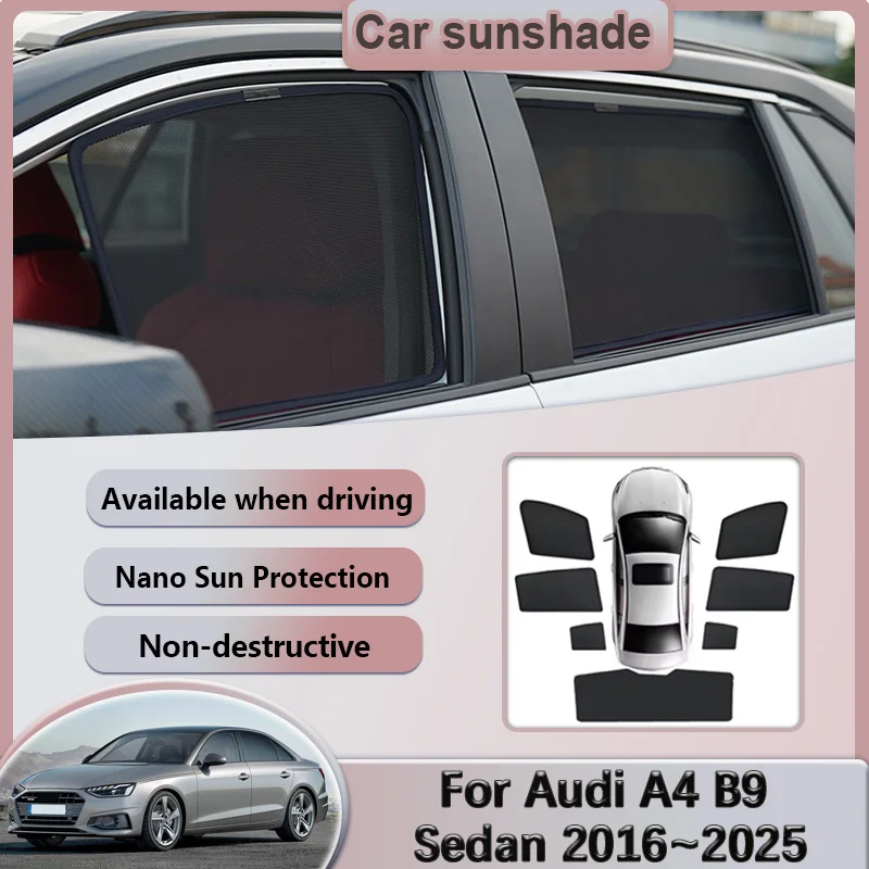 

For Audi A4 B9 8W Sedan Saloon 2016~2025 2020 Car Mesh Sunshade Magnetic Window Sun Visor Privacy Curtain Cover Auto Accessories