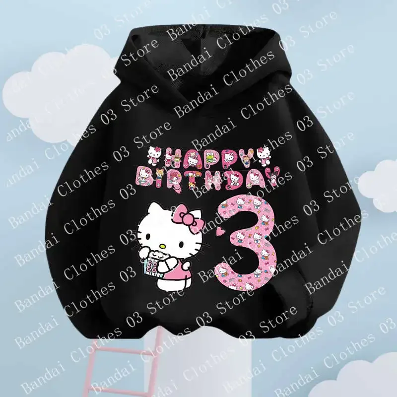 Kawaii Hello Kitty Birthday Digit 1-10 Hoodie Kids Clothes Girls Clothing Fashion Baby Clothes Autumn Sweatshirt Children Tops