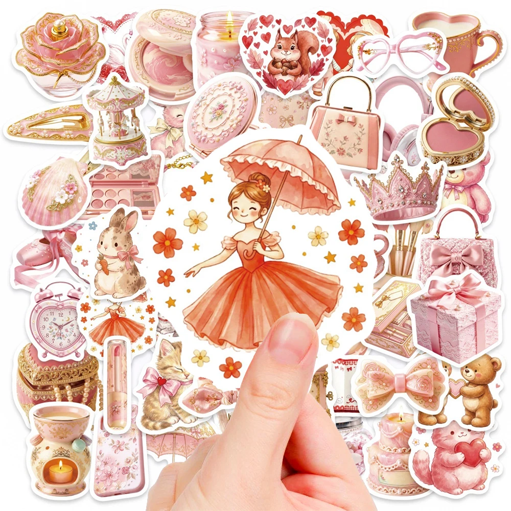 10/30/56pcs Vintage Pink Girl Kawaii Rabbit Decoration Stickers for Scrapbook Suitcase Stationery Cartoon Birthday Gifts Decal