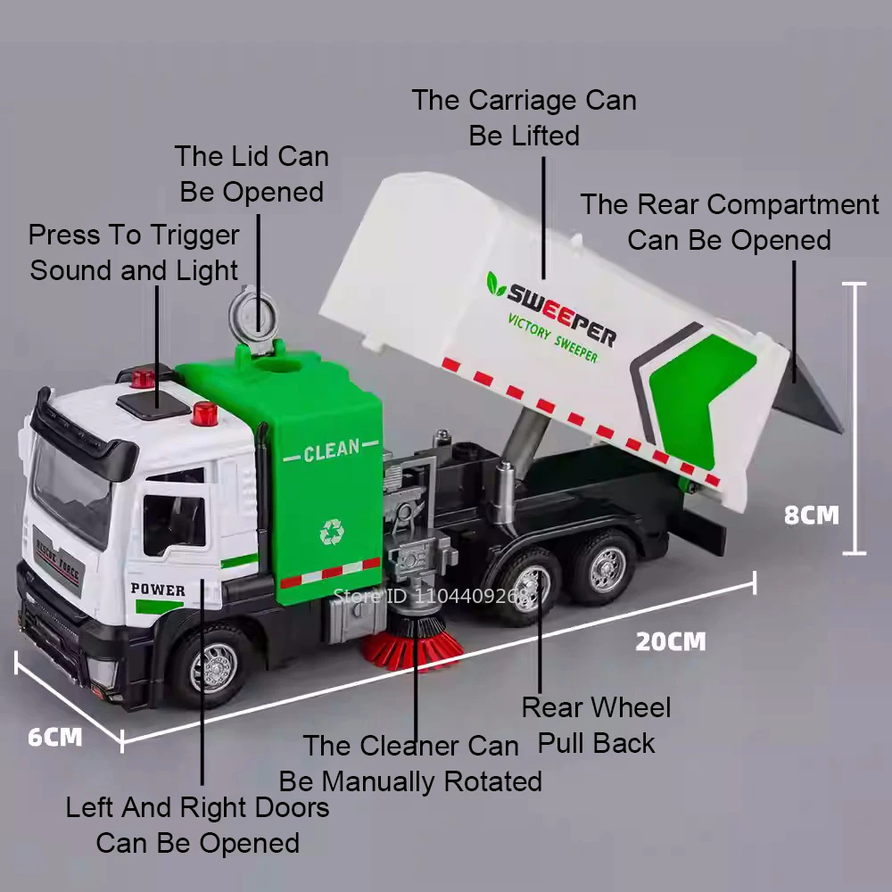 1:32 スケールシティスイーパーマック輸送トラックモデルおもちゃの車金属ダイキャスト車プルバックサウンドライトモデルキッズギフト