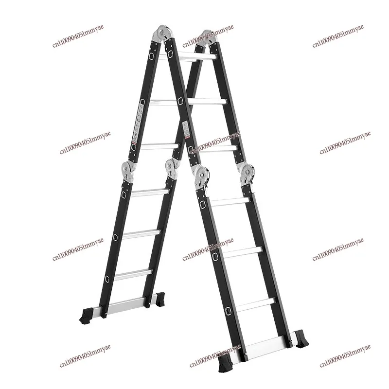 Thickened Multi-Function Aluminum-Iron Folding Step Ladder 4-Fold Telescopic Straight Ladder with Double-Sided Hinges