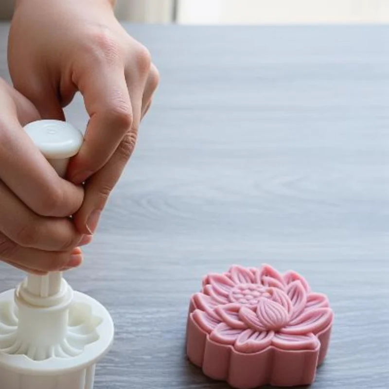 1pcs Lotus Flower Mooncake Mold Hand Press Pastry Mold 50g 3D Embossing DIY Mung Bean Cake Tool For Mid Autumn Festival Baking