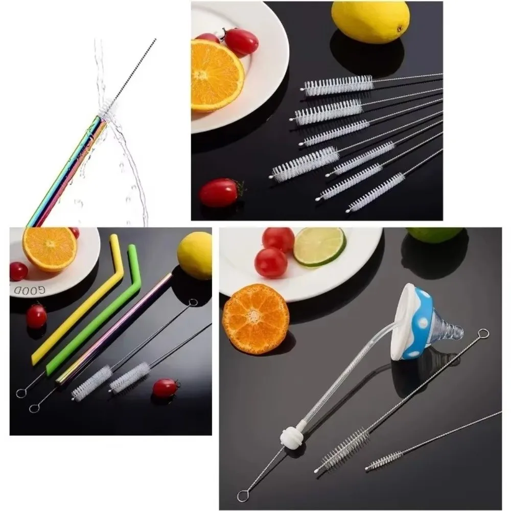 5pcs Soft Hair Tube Cleaner Brush Reusable Stainless Steel Handle Glass Tube Cleaners Long Flexible Cleaning Tools Kitchen